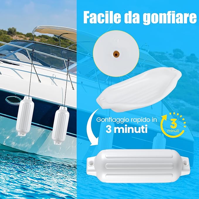 Set 4 Parabordi per Barca, Parabordi per Imbarcazioni, Gommonni, Boat Fender(Bianco)