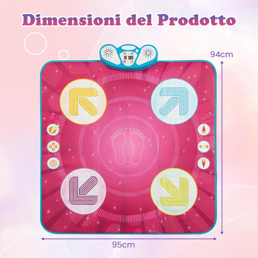 Tappetino da Ballo per Bambini, Tappetini da Ballo Giocattolo con Segui-Le-luci, 8 Musiche di Sfondo, Schermo del Punteggio & Volume Regolabile, per Bambini 3+ Anni