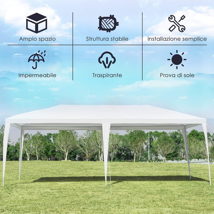 Tendone per Feste 3 M x 6 M, Gazebo da Giardino con Struttura in Metallo, Impermeabile e Protezione UV, per Feste, Barbecue, Giardino e Spiaggia, Bianco
