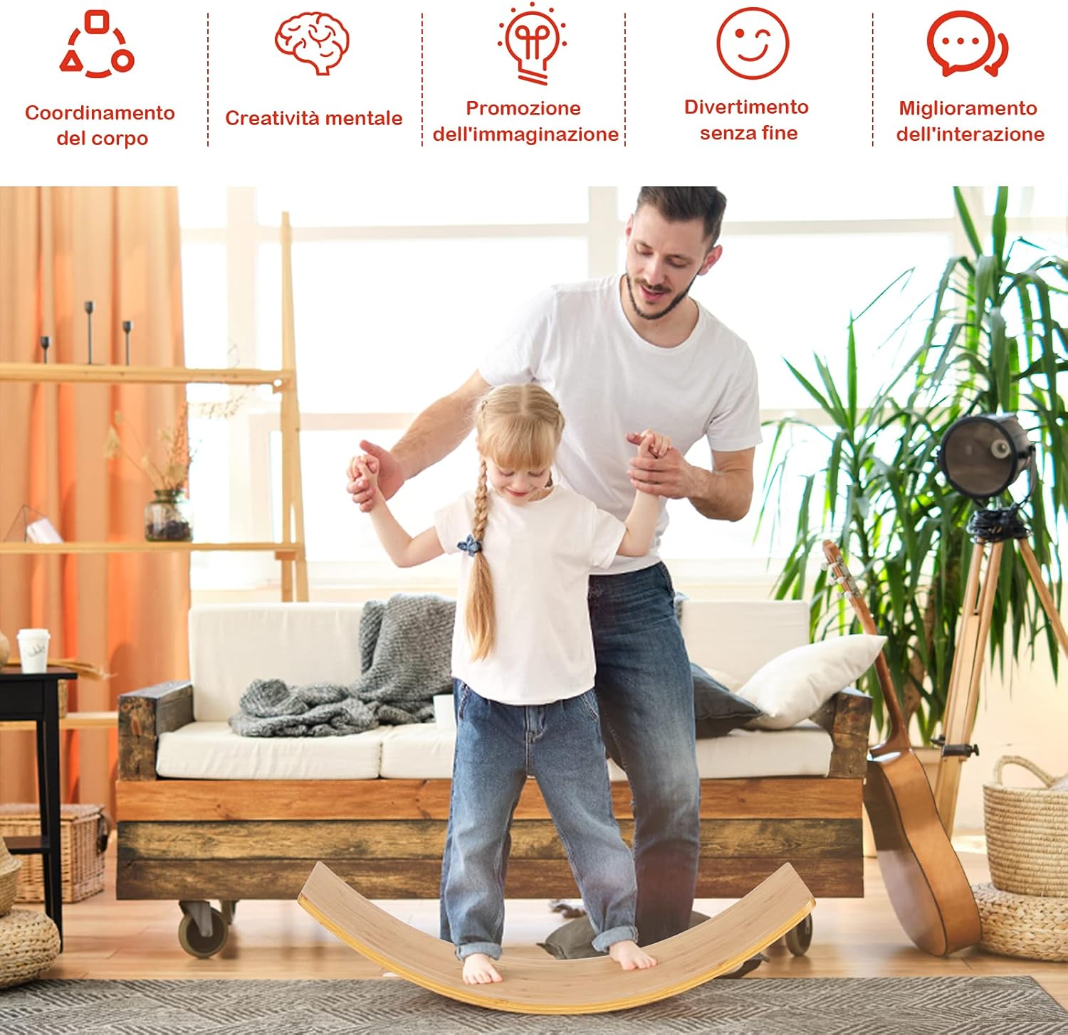 Balance Board di Legno, Pedana di Equilibrio, Tavola Curva per Yoga, Tavola Oscillante Naturala per Bambini e Adulti