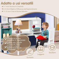 Set Scrivania e Sedia per Bambini 5-12 Anni, Tavolo in Materiale Sicuro con Bacheca in Sughero, 2 Cassetti e Spazio Ampio, Design Moderno, Ideale per Studio e Disegno (Bianco)