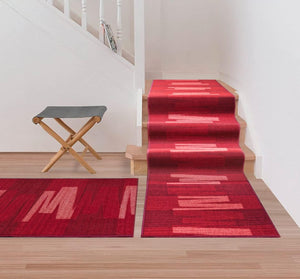 Passatoia Scala Bordata 67x450 cm Ingresso Corridoio Tappeto Cucina Gradini Zig Zag Bordeaux