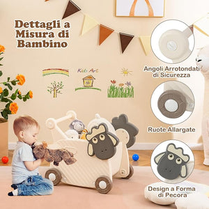 Girello Bambini, Carrello per Bambini a Forma di Pecora, Camminatore per Bambini con Capacità di 18L, Camminatore per Bambini a 4 Ruote, per Bambini di 3+ Anni