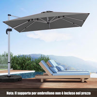 Ombrellone da Giardino 300 cm, Ombrellone Quadrato da Esterno con Rotazione a 360°, Inclinazione Regolabile, Base a Croce, 8 Stecche (Grigio, 300 x 300 x 261 cm)