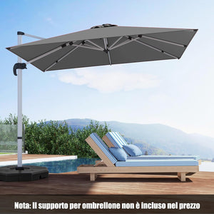 Ombrellone da Giardino 300 cm, Ombrellone Quadrato da Esterno con Rotazione a 360°, Inclinazione Regolabile, Base a Croce, 8 Stecche (Grigio, 300 x 300 x 261 cm)