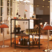 Tavolo da Bar 120 x 66 x 102 cm, Portabottiglie Vino a 3 Ripiani con Portabicchieri e Mensole di Stoccaggio, Isola Cucina Industriale per Bistro (Marrone)