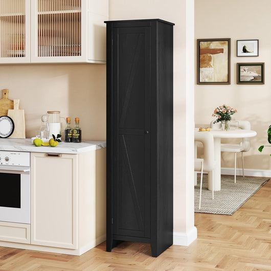 Mobile Bagno 43 x 39,5 x 183 cm, Colonna Bagno con Ante e 4 Ripiani, Armadietto Salvaspazio Alto a Colonna in MDF, per Soggiorno, Cucina e Ufficio (Nero)