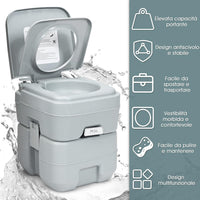 20L Toilette Portatile, Toilette da Esterno per Campeggio Viaggio, con Serbatoio dell'Acqua di Scarico Estraibile, 36x42x43 cm