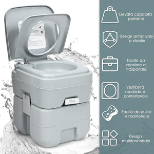 20L Toilette Portatile, Toilette da Esterno per Campeggio Viaggio, con Serbatoio dell'Acqua di Scarico Estraibile, 36x42x43 cm