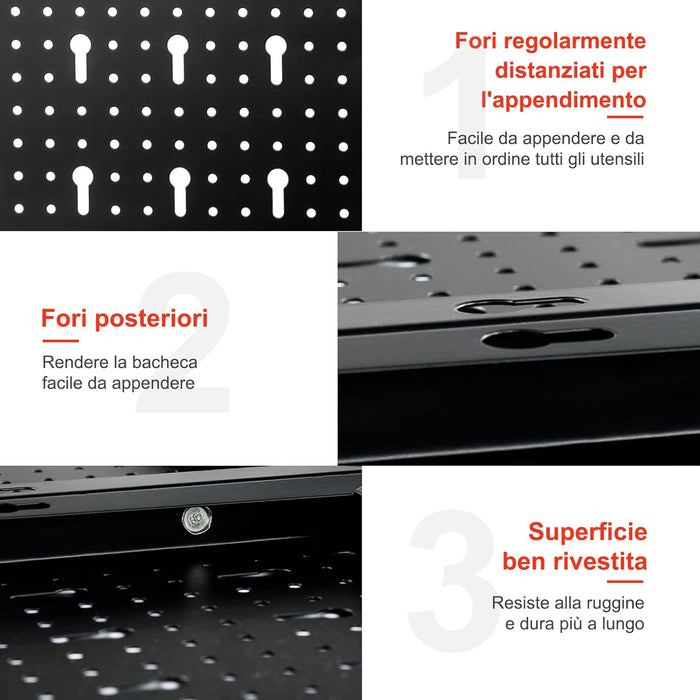 Pannello Forato Portautensili Parete per Attrezzi, Kit per Conservazione degli Attrezzi con 3 Pannelli Forati 25 Accessori, Ideale per Officina e Garage,120 x 60 x 2,5 cm