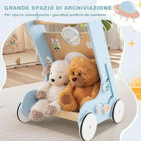 Carrellino Primi Passi 8 in 1, Girello in Legno per Bambini, Giocattolo Montessori, Centro Attività di Apprendimento a Spinta, Giocattolo a Spinta per Bambini di 1+ Anni (Blu)