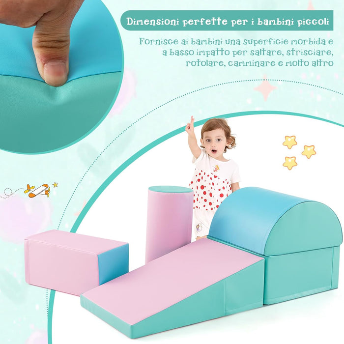 Set di 5 Blocchi con Diverse Forme e Colori, Giocattolo per Arrampicata e Strisciamento, Aiuta i Bambini a Crescere (Verde e rosa chiaro)