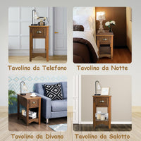 Tavolino da Salotto in Legno Massello, Comodino con 1 Cassetto e 1 Ripiano, Tavolino Basso da Soggiorno e Camera da Letto (56 x 33 x 58,5 cm, Legno, 1)