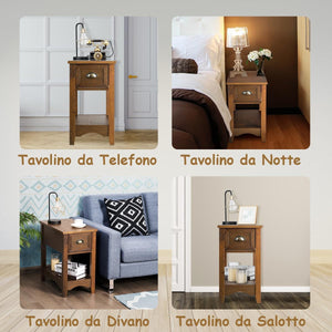 Tavolino da Salotto in Legno Massello, Comodino con 1 Cassetto e 1 Ripiano, Tavolino Basso da Soggiorno e Camera da Letto (56 x 33 x 58,5 cm, Legno, 1)