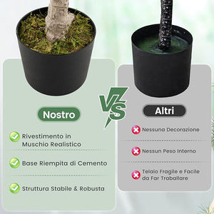 Albero di Magnolia Artificiale 130 cm, Pianta Finta con Foglie in PEVA, Tronchi Multi-ramo, Muschio Realistico, Pianta Finta in Vaso da Interno per Ristorante, Salotto e Ufficio
