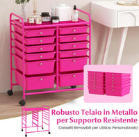 Carrello con 12 Cassetti con Ruote, Carrello di Stoccaggio Multiuso con Ampio Spazio di Archiviazione, Ideale per Casa Ufficio Domestico, 73,5 x 37 x 63 cm (Rosa)