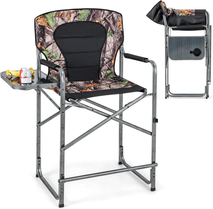 Set da Caccia Pieghevole per Esterno, Sedili da Caccia con Braccioli e Schienale, con Poggiapiedi Rimovibile, Tavolino Laterale, Supporto Fino a 150 kg