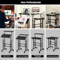 Scrivania per Computer Regolabile in Altezza, Scrivania Salvaspazio con Ruote e Ganci, Tavolo Porta PC per Studio e Ufficio, 60 x 60 x 72-124 cm (Nero)