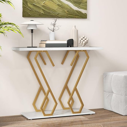 Tavolo Consolle 100cm, Tavolo d'Ingresso con Piedini Regolabili, Kit Antiribaltamento e Struttura in Metallo, Tavolino da Divano per Soggiorno, Ingresso e Corridoio