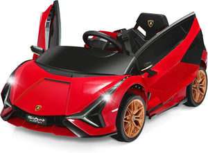 Macchina Elettrica Lamborghini per Bambini da 12V, Veicolo Elettrico con Luci LED MP3 Telecomando, Fino a 5km/h, +3 Anni (Rosso)