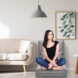 Sedia Pieghevole da Pavimento Portatile, 5 Angoli Regolabile, Cuscino da Seduta con Cuscino per la Schiena, Ideale per Soggiorno Camera da Letto (Grigio)