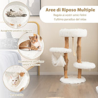 Albero per Gatti in Legno Alto 87 cm con Amaca, Albero Tiragraffi per Gatti a 5 Livelli, con Piattaforma Superiore, Mobile per Gatti da Interno, Bianco