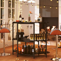 Tavolo da Bar 120 x 66 x 102 cm, Portabottiglie Vino a 3 Ripiani con Portabicchieri e Mensole di Stoccaggio, Isola Cucina Industriale per Bistro (Nero)