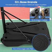 Canestro da Basket Portatile, Supporto Regolabile in Altezza a 8 Posizioni con Tubo Centrale Rimovibile, Base Ampia, Canestro da Basket da Interno e da Esterno