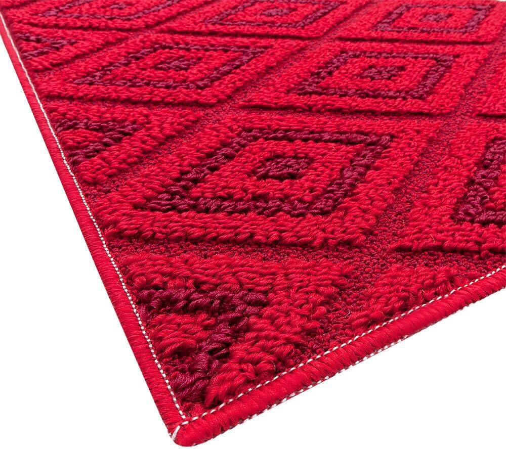 Tappeto Casa Cucina Rombi 3D 50X40 Cm Bordato Moderno Assorbente Antiscivolo Bordeaux