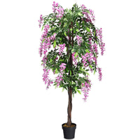 Albero artificiale con fiori glicine 180cm Pianta artificiale decorativa in vaso da arredo interno Rosa-Piante artificiali