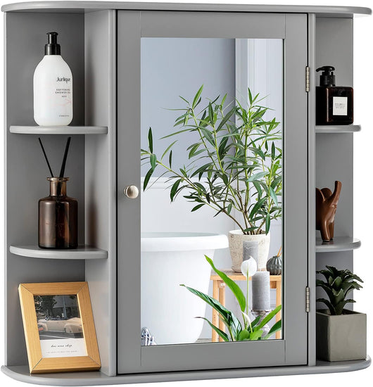 Armadietto del Bagno con Specchio, Armadietto di Legno Appeso con Mensole Regolabili, Armadietto dei Medicinali Multiuso per Bagno Salone Cucina (Grigio)