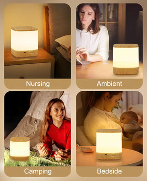 ZMH Lampada da tavolo LED effetto legno touch dimmerabile USB ricaricabile 1800mAh 3 temperature colore per camera letto