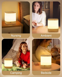 ZMH Lampada da tavolo LED effetto legno touch dimmerabile USB ricaricabile 3600mAh 3 temperature colore per camera letto