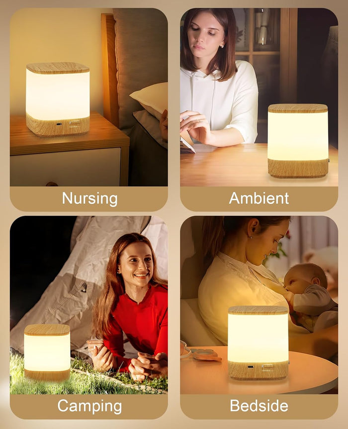 ZMH Lampada da tavolo LED effetto legno touch dimmerabile USB ricaricabile 3600mAh 3 temperature colore per camera letto