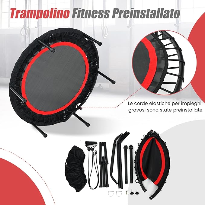 Mini Trampolino Pieghevole 101cm, Trampolino Fitness per Adulti e Bambini,con Maniglia Altezza Regolabile, Capacità di Carico 150 kg