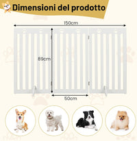 Cancelletto per Cani di Legno Pieghevole, con 3/4 Pannelli e Cuscinetti Antiscivolo, Ideale per Scale e Porta d'Ingresso,151,5 x 89,5 cm (Bianco, 3 Pannelli)