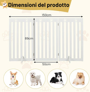 Cancelletto per Cani di Legno Pieghevole, con 3/4 Pannelli e Cuscinetti Antiscivolo, Ideale per Scale e Porta d'Ingresso,151,5 x 89,5 cm (Bianco, 3 Pannelli)
