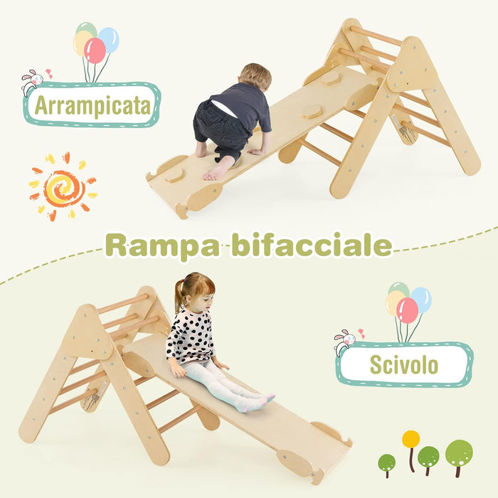 4 in 1 Set da Arrampicata per Bambini, Giocattoli da Arrampicata a Triangolo con Triangolo Arco e Salita, Ideale per Bambini 1 Anni + (Naturale)
