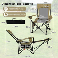 Sedia da Campeggio con Poggiapiedi Rimovibile, Sedia Pieghevole con Schinale Reclinabile, Braccioli e Portabicchieri, Portata 150 kg, Sdraio in Testtuto Oxford per Giardino e Spiaggia (Verde)
