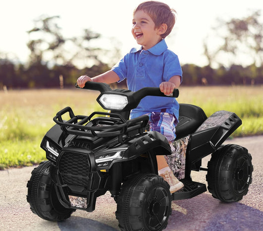 Quad Elettrico per Bambini, Auto Elettrica Cavalcabile con luce LED Musica e Box Anteriore, Mini Quad Regalo per Bambini 18-36 Mesi (Nero)