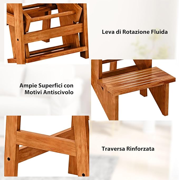 Scaletta Pieghevole, 3 in 1 Scaletta e Sgabello in Legno Multifunzione, 3 Gradini, Maniglia Comoda, Portatile e Leggera, Ideale per Studio, Soggiorno e Garage (Marrone)
