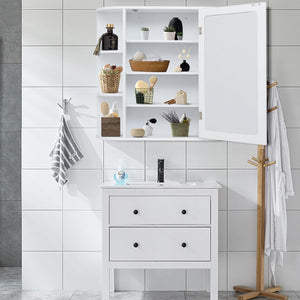 Mobile da Bagno 66 x 17 x 63cm, Armadietto da parete con Specchio, Ante e Mensola Regolabile, Armadietto Moderno e Multiuso, Bianco