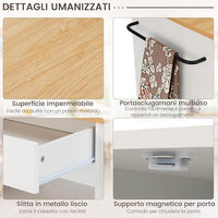 Carrello da Cucina con Ruote, Isola da Cucina con 3 Portaspezie 1 Cassetto Armadietto a 2 Porte, Carrello Portaoggetti con Portasciugamani, 82x46x92 cm (Bianco)