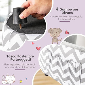Divano per Cani 70 x 41 x 40 cm, Letto Morbido con Cuscino Imbottito, Copertura Removibile e Lavabile e Gambe, Poltrona per Cani in Velluto, capacità di Carico 50 kg