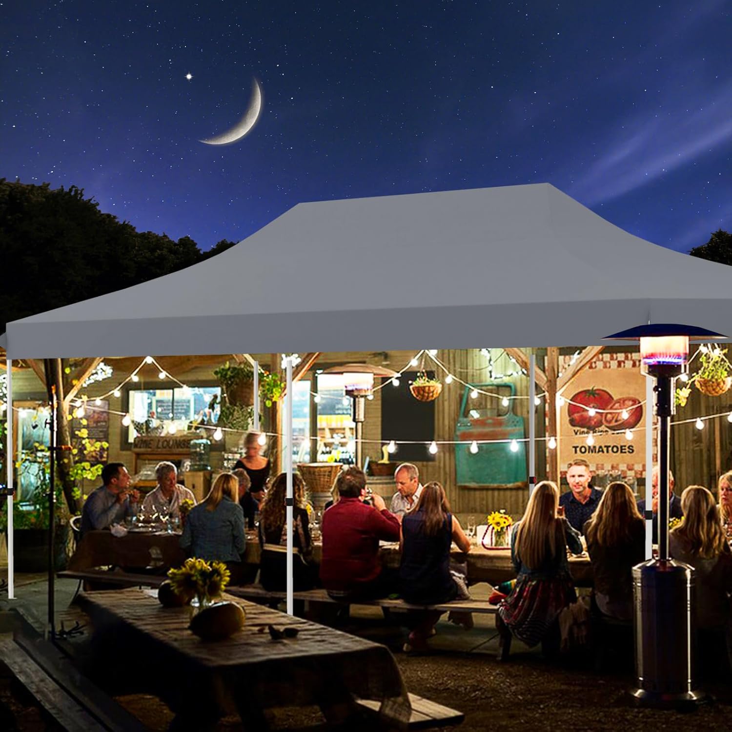 Gazebo da Giardino 3x6m, Gazebo Esterno Resistente Pop Up con 6 Pannelli Laterali e Finestre, 3 Altezze Regolabili, Tenda da Giardino per Matrimoni, Feste, Eventi Commerciali (Grigio)