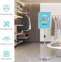 A4 / A3 Supporto Poster Espositore da Pavimento Supporto Menù Pubblicità in Metallo, Girevole e Regolabile in Altezza