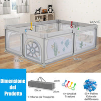 Recinto per Bambini, Box per Bambini con Rete Traspirante, Centro Attività per Bambini con 50 Palline, Box Giochi per Bambini 0-3 Anni (Mondo Sottomarino, 206 x 147 cm)