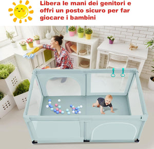 Box per Bambini, Centro Attività Portatile e Sicuro per Bambini, Box Colorato con Cancello, Recinto Extra per Interno ed Esterno con Rete Traspirante Durevole (Blu)