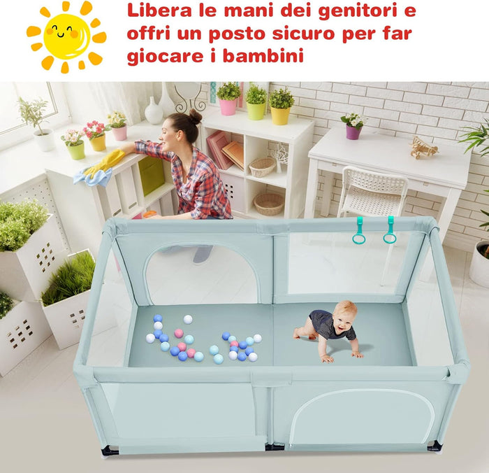 Box per Bambini, Centro Attività Portatile e Sicuro per Bambini, Box Colorato con Cancello, Recinto Extra per Interno ed Esterno con Rete Traspirante Durevole (Blu)