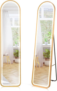 Specchio da Parete con Luci LED, Specchio a Figura Intera Illuminato con Cornice in Alluminio, Luminosità Regolabile e 3 Colori di Illuminazione, 37x38x155 cm